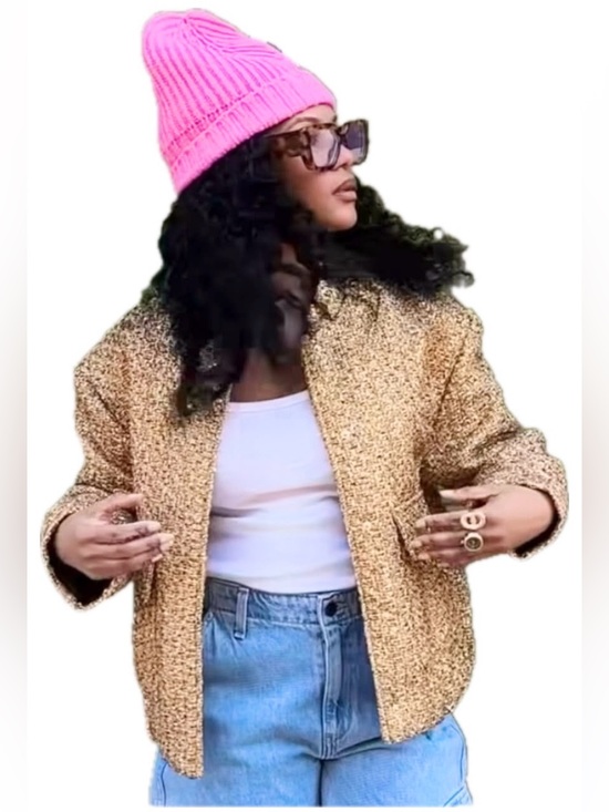 Liz Claiborne Jackets & Blazers - Liz Claiborne Gold Tweed Women’s Bomber Jacket